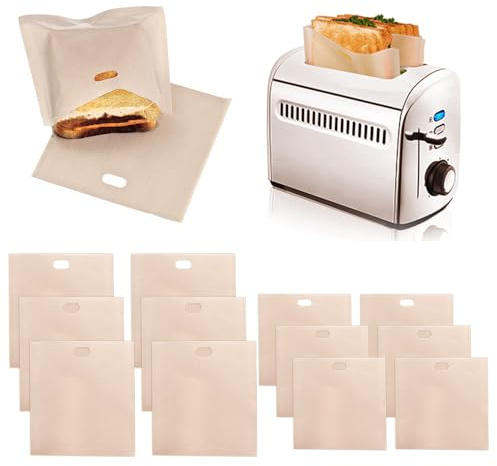 HAOMEEDUO 12 Stück Toaster Bags Wiederverwendbar Sandwich Toast Taschen Hitzebeständig Toaster Tasche Antihaft Toasttaschen 2 Größe Sandwichbeutel Toaster Toasterbeutel Toast Tüten für Pizza