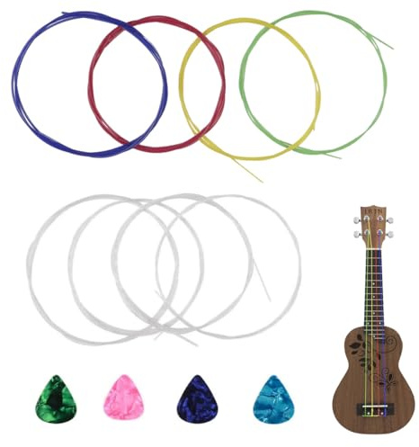 MOLZINY 2 Sets Nylon-Ukulele Saiten mit 4 Saiten pro Set, für Konzert/Sopran/Tenor-Ukulele, leicht, mit Zelluloid-Plektren