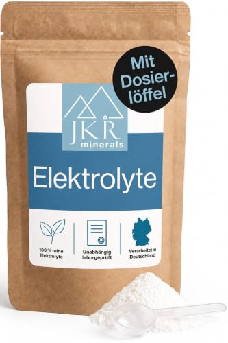 JKR Elektrolyte Pulver pur 450g, 5 Elektrolyte, ohne Zucker oder Zusätze | Für Sport und lange Nächte – 5 Elektrolyte aus Citratverbindungen, ohne Zucker, Aromen und Süßstoffe, inkl. Messlöffel