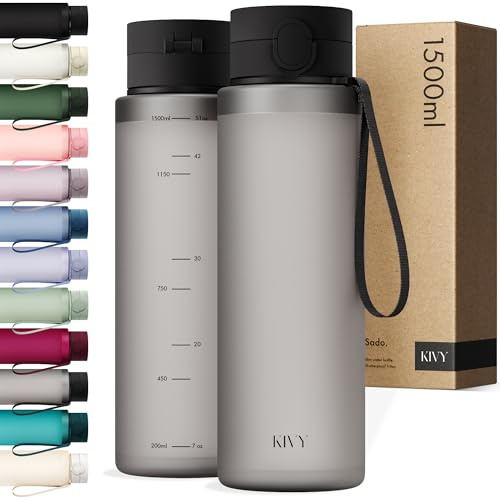 KIVY Trinkflasche 1,5l aus Tritan - Kohlensäure geeignet & Auslaufsicher | Für Sport, Schule & Büro - Sport Trinkflasche Gym - Wasserflasche 1,5 Liter - Spülmaschinenfest - BPA-Frei