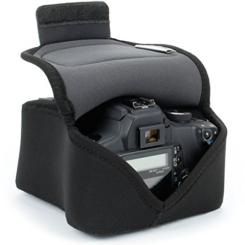 USA Gear DSLR Kameratasche Klein für Spiegelreflexkameras, SLR-Kamerahülle mit Neoprenschutz, Gürtelhalfter und Zubehör - Kompatibel mit Nikon D3400, Canon EOS Rebel SL2, Pentax K-70 & mehr - Schwarz
