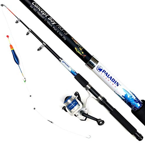 Mega Fishing Kinderangel Starter Set Tele Combo - Teleskop Rute Rolle Tasche & Fertigmontage - Rot & Blau