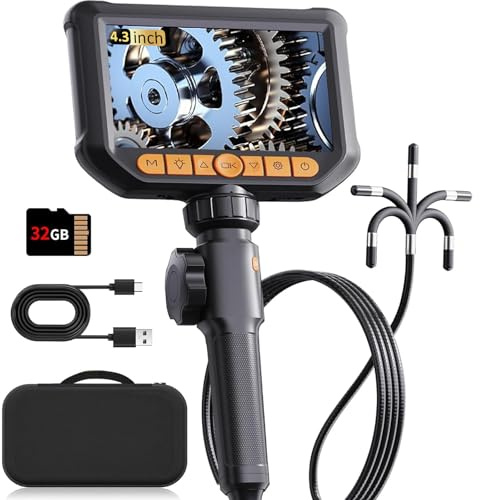 Endoskopkamera mit Licht, Hopefox Drehbar Inspektionskamera 4,3 Zoll 1080P IP67 Wasserdichtes Rohrkamera Kanal Endoskop Kamera mit 8 LEDs, 32G Karte und Tragetasche-1.5M