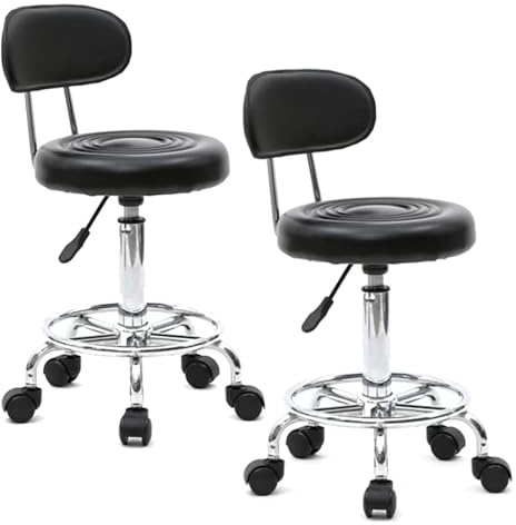 TactFire Ergonomischer Rollhocker mit Rückenlehne Arbeitshocker Drehhocker Rollhocker 360° drehbar Höhenverstellbarer 48-58cm für Büro Salon (Schwarz, 2)