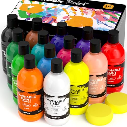 Nicpro 14 Farben X 500 ml abwaschbares Temperafarbe für Kinder, Fingerfarben Kinder ungiftig, Fingermalfarbe für Kunst, Handwerk diy, Poster, Schule, Weihnachten, Party, Klassenzimmer