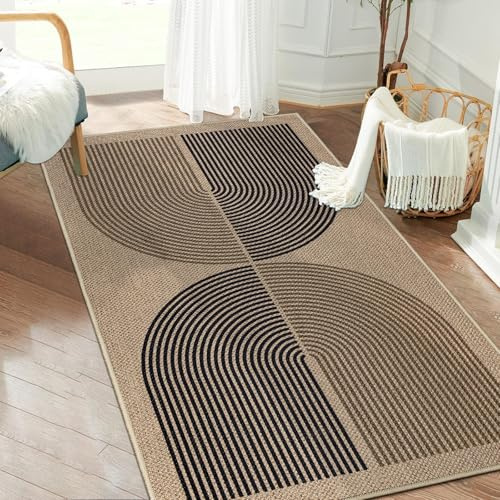 Capslpad Teppich Läufer Flur 80x150cm Waschbar Teppichläufer, Schwarz Braun | Rutschfest Küchenteppich Jute Aussehen Teppich Küchenläufer Korridor läufer Flur Küche,Schlafzimmer, Balkon