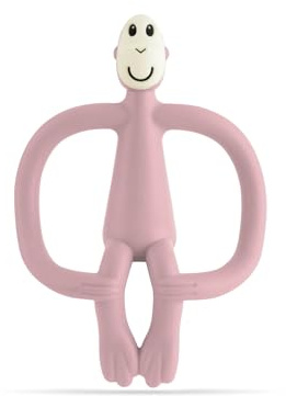 Matchstick Monkey Original Beißring & Gel-Applikator – Silikon-Baby-Beißring, leicht zu greifen, BPA-frei, unterstützt Selbstberuhigung & frühes Zähneputzen, ab 3 Monaten, 10 cm, Altrosa