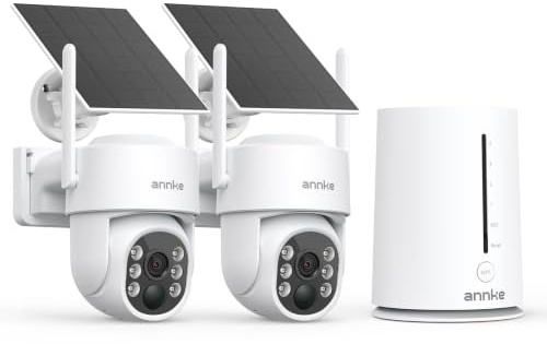 ANNKE 4MP Überwachungskamera Aussen Akku Solar, 2er Kamera mit Home Hub, 360° Panorama Kabellose Kamera, 64GB Lokaler Speicher, FarbNachtsicht, 2 Wege Audio, Smarter Personenerkennung, 5G & 2.4G WLAN