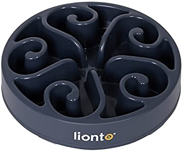 lionto Anti-Schling-Napf für Hunde & Katzen, Slow Feeder, Ø 20 cm, Grau | Futternapf für langsames Fressen, mit rutschfestem Boden, bis zu 100° spülmaschinenfest, Fassungsvermögen 450 g, Höhe 5 cm