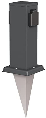 ledscom.de Garten-Steckdosen-Säule Polly mit Erdspieß für außen, IP44, 2-Fach, anthrazit, eckig, 27cm