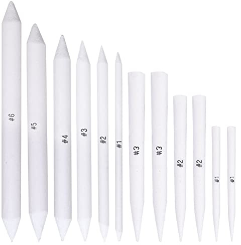 kuou 12 Stück Mischen Papierwischer, 6 Stück Blending Stumps+6 Stück Tortillions Skizzen Zeichnen Werkzeuge für Malerei Zeichnen DIY(Weiß)