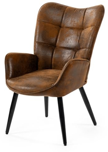 MEUBLE Cosy Sessel Relaxsessel Lehnstühle Polstersessel Einzelsofa mit Metallbeinen Ohrensessel für Wohnzimmer Schlafzimmer Büro Vanity, Wildleder, Braun