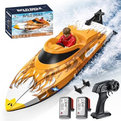 YESHIN RC Boot, 25 km/h Ferngesteuertes Boot Geeignet für Pools & Seen, mit LED-Lichtern, 2,4 GHz-Fernbedienung, Automatischer Flip-Funktion, Batteriepegel und Fernfernalarm, für Kinder & Erwachsene