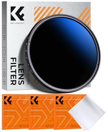 K&F CONCEPT 58mm ND Filter Variabler Graufilter ND2-ND400 (1-9 Blendenstufen) mit DREI Reinigungstücher für Landschaftsfotografie（Nano-Klear Serie）