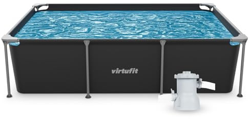 VirtuFit Rechteckpool 260 x 180 cm - inkl. Filterpumpe & Kartusche - inkl. Reparaturset - Schnell aufgebaut - Gartenpool - Familienpool