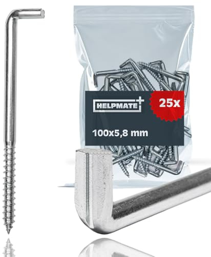 HELPMATE – Schraubhaken gerade mit Schlitz 100x5,8x40x18 mm – 25 Stück – galvanisch verzinkter Stahl – Schlitzhaken für die Wandmontage