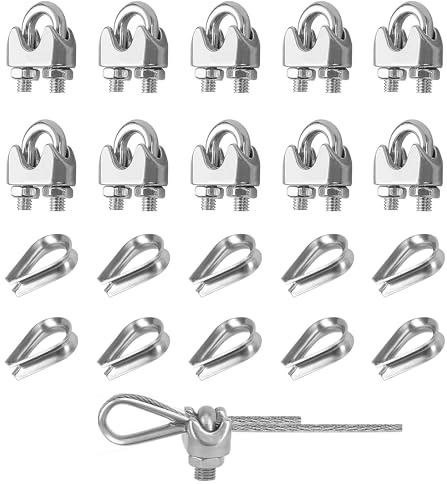 YEYIT 10 Stück M4 Seilklemmen + 10 Stück M4 Kausche，Seilklemmen Drahtseilklemmen 4mm Edelstahl Bügelklemmen M4 Bügelseilklemme Klemme Drahtseil für 4mm Drahtseil Stahlkabel Stahldraht，Seilverbinder