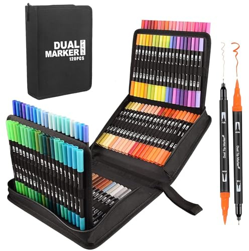 Gelanty Dual Tip Brush Pens Set | 120 Farben Filzstifte Dicke und Dünne Pens Fineliner Set
