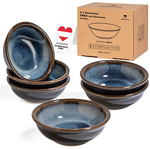 Urban Lifestyle Dipschalen 60 ml, 6 x Saucenschälchen ENRA handgefertigt aus Edelkeramik (Graublau) Fingerfood Schälchen, Sojasauce Wasabi Gewürze Ketchup Bowl