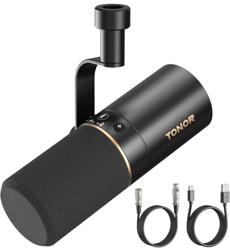 TONOR Dynamisches Microphone mit XLR/USB Kabel, Mikro PC mit Mute Button, Vocal Mic Gesangsmikrofon für Podcast, Streaming, Gaming, Studio und Aufnahme, 200 cm Kabel, Schwarz, TD510
