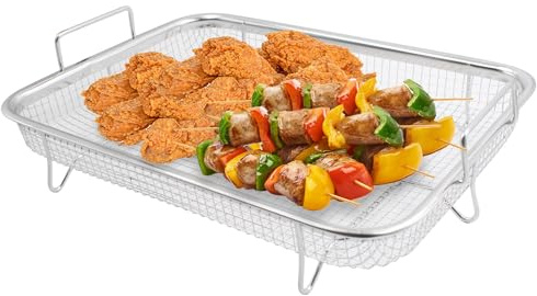 2 Stück Edelstahl Backofen Grillkorb mit Griffen Mesh Grillkorb Metall Ofen Grill Grillgitter BBQ Backkorb Spülmaschinen geeignet 30x22x5,5 cm