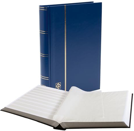 Leuchtturm 327876 Briefmarken-Sammel-Album - Einsteckbuch Basic - 64 weiße DIN A4-Seiten - unwattierter, Blauer Einband