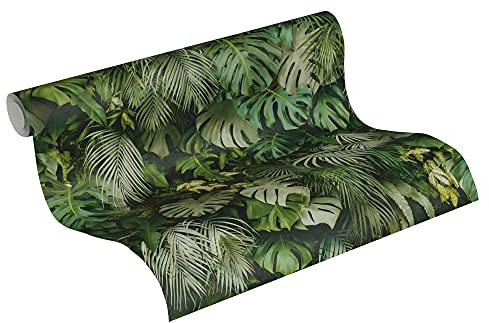A.S. Création Greenery Vliestapete mit Dschungelmotiv 0,53 x 10,05 m – Grün – Dschungel-Optik Tapete – 372802