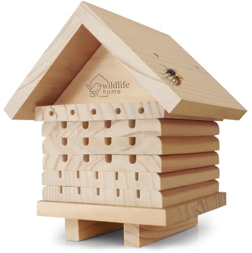 WILDLIFE HOME Bienenhotel aus Naturholz I Insektenhotel, Bienenhaus, Nisthilfe Unterschlupf für Wildbienen, Bienen I Wildbienenhotel für Garten & Balkon