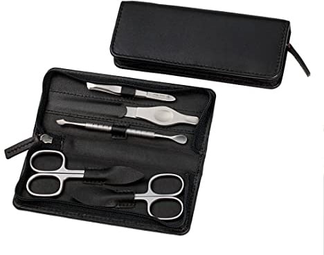 HK Manicure by Hans Kniebes - 5-tlg. Maniküre-Set - Nagelschere, Hautschere, Pinzette, Feile, Hautdrücker/-messer - schwarz