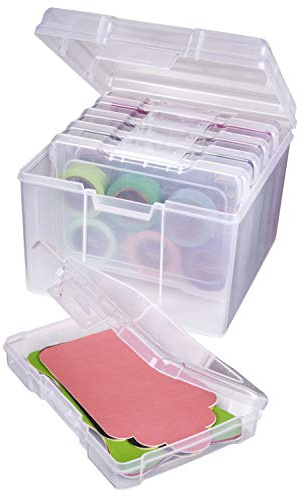 ArtBin 6947ZZ Foto- und Bastel-Organizer-Set, große Box mit [5] Kunststoff-Aufbewahrungskoffern, transparent