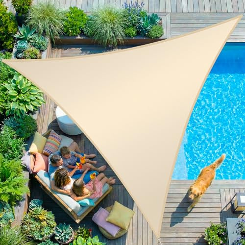 KESSER® Sonnensegel Sonnenschutz Windschutz | HDPE Gewebe | wasserabweisend & windabweisend | Dreieck 2.5x2.5x3.5m | 5-Fach quer vernäht robust & stabil Schattenspender Garten Balkon Terrasse Creme
