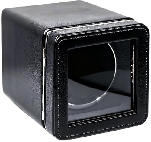 Kalawen Uhrenbeweger 1 Uhren Automatik Uhrenbeweger Box für Automatikuhren USB-Ladekabel Watch Winder PU Leder Uhrengehäuse mit leisem Schwarz
