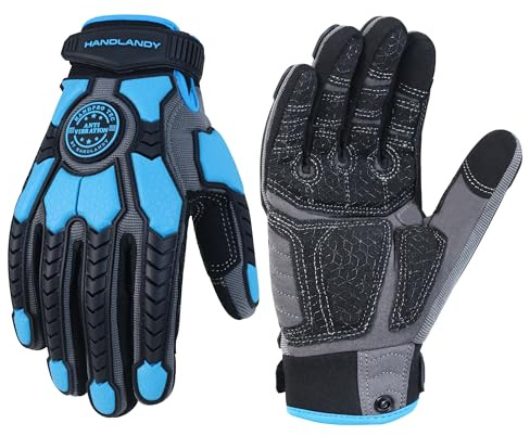 HANDLANDY Anti-Vibrations-Handschuhe Männer Stoßfeste Arbeitshandschuhe, gepolsterte Handfläche Grip Heavy Duty Arbeitshandschuhe (Blau, M)