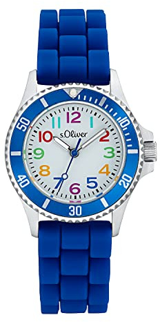 s.Oliver Armbanduhr Jungen Kinder Quarzuhr Analog, mit Silikon Armband, Blau, 3 bar Wasserdicht, Kommt in Uhren Geschenk Box, 2033504