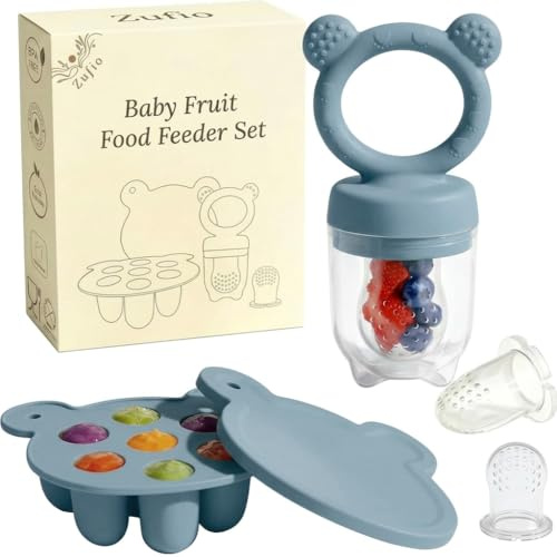 Silikon Fruchtsauger Baby: Schnuller und Muttermilch, Eis am Stiel, Gefrierschrank, Aufbewahrungsbehälter für Babynahrung, Eiswürfel für Babyzahnen und Selbstfütterung (Blau)