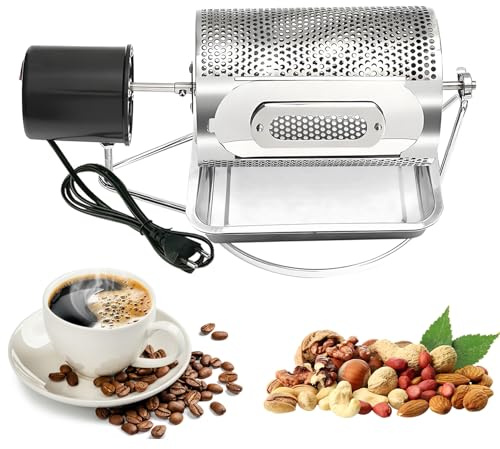 Kaffeeröster, Elektrischer Kaffeebohnenröster Kaffeebohnen Vollautomat Zuhause Gewerblicher Kaffeeröster Maschine Kaffeebohnentrommelröster mit Sichtfenster Edelstahlschale Backen 250g auf einmal