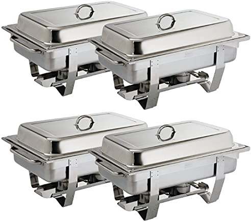 Olympia Milan Chafing Speisewärmer-Set aus Edelstahl, 1/1 GN / 9 Liter (4 Stück), Farbe: Silber, inklusive wärmeisolierenden Deckeln, passend für 1/1 GN x 65 mm Gastronorm-Pfannen, S299