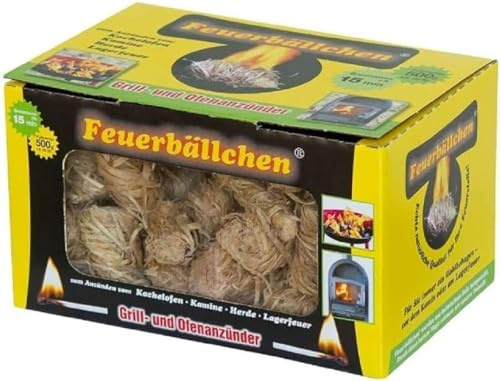 Feuerbällchen - das Original - zum Anzünden von Kachelofen, Kamin, Herd, Grill, Lagerfeuer - aus reinen Naturprodukten - unempfindlich gegen Nässe - Made in Germany - 0,5 kg Schachtel (ca. 40 Stück)
