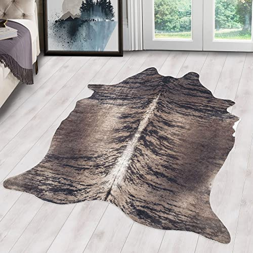 Carpetsale24 Kunstfell Teppich Braun-Creme – 150x200 cm – Waschbar & tierleidfrei – Täuschend echtes Design – rutschfeste Rückseite – Weich & vielseitig für Wohnzimmer, Schlafzimmer & Wanddeko