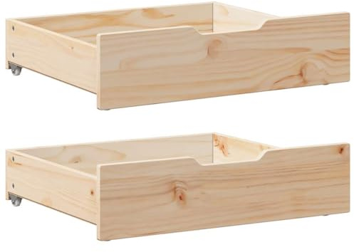 vidaXL Bettschubladen 2 Stk., Bettkasten Holz Aufbewahrung mit Rollen, Bett Schublade Bettauszug, Bettschubkasten Schubkasten, Massivholz Kiefer