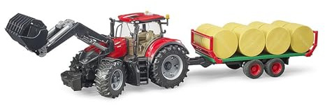 bruder 03198 - Case IH Optum 300CVX mit Frontlader & Ballentransportanhänger - 1:16 Traktor, Trecker, Ballenanhänger, Bauernhof