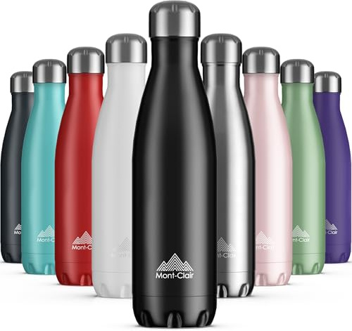 Mont-Clair Trinkflasche Edelstahl - Thermosflasche - BPA-freie - Water Bottle, Edelstahl trinkflasche 1L - 24h Kalt & 12h Warm - Trinkflasche Auslaufsicher - Schwarz