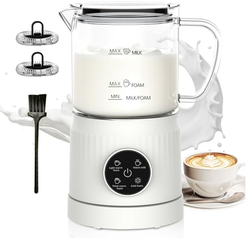 Milchaufschäumer Elektrisch 4 in 1, Automatischer Milchwärmer Milchschäumer für heiß und kalt, Glas, Schaum Maker für Kaffee Latte, Cappuccino (Weiß)