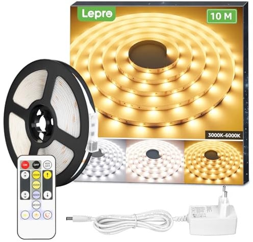 Lepro LED Strip, 10m, Warmweiß bis Kaltweiß, dimmbar, 600 LEDs, für Küche
