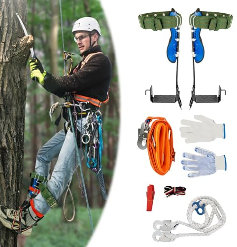 ACROSSPART Baumklettern Ausrüstung Set, Höhen Verstellbar Tree Climbing Spike, Baum Kletterausrüstung mit Sicherheitsgur Fußriemen und Knöchelriemen, Tragfähigkeit 100kg