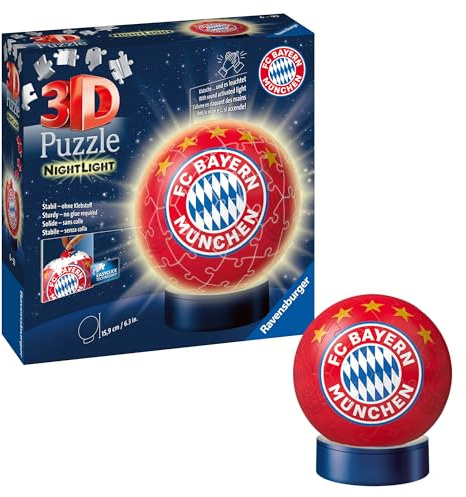 Ravensburger 3D Puzzle 12177 - Nachtlicht Puzzle-Ball FC Bayern München - ab 6 Jahren, LED Nachttischlampe mit Klatsch-Schalter