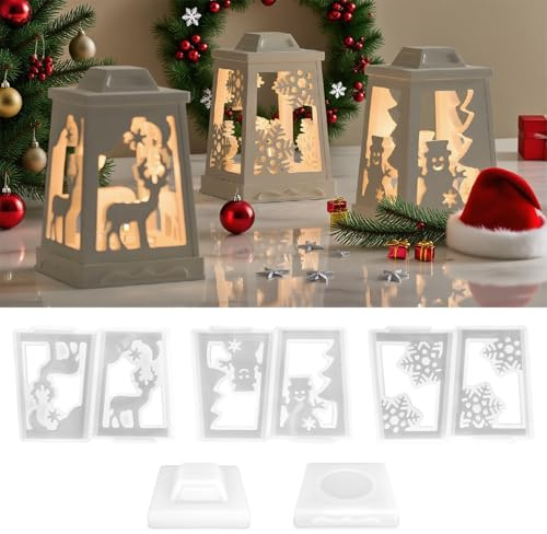 Zidoley Silikonform Weihnachten Laterne, Silikonformen Gießformen Häuser, 5 Stück Gipsformen zum Gießen, Gießformen Silikon Weihnachten Elch Schneeflocken Schneemann Kerzenhalter für Häuserkranz
