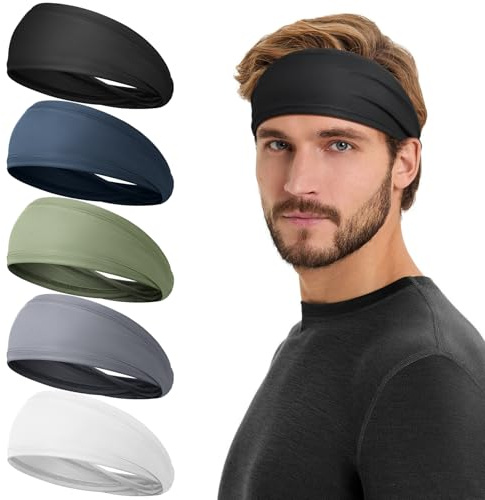 Tumurup Sport Stirnband Herren [5er Pack] - Schweißband Stirn Sommer Haarband Herren Jungs rutschfest Haarreifen Männer Elastisch Headband für Radsport, Fitness, Tennis, Laufen, Yoga