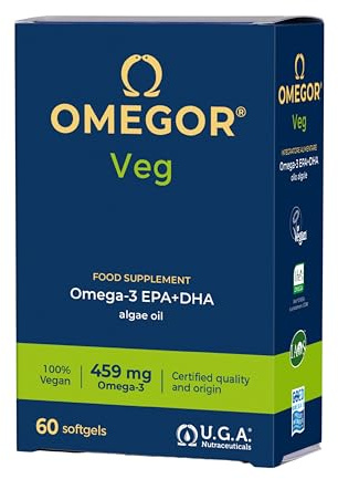 Omegor VEG - Omega 3 Veganes Algenöl | Das einzige IFOS-Zertifikat | 250 mg DHA und 125 mg EPA pro Kapsel | 60 Kapseln, 2 Monatsvorrat | 100% VEGAN