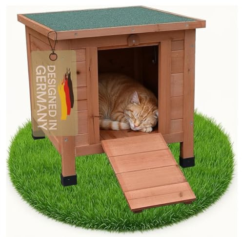 Melko Katzenhaus 50 x 45 x 43 cm mit klappbarem Deckel und Rampe, Winterfest